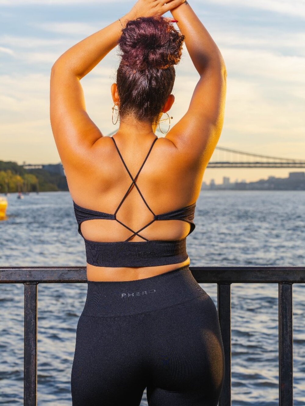 Black Strappy Sports Bra Crop Top Open Back Sculpting Workout Gym Yoga